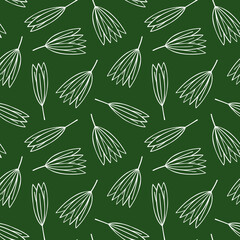 Floral silhouette vector seamless pattern. Floral vector pattern on green background. 