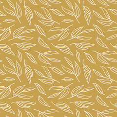 Floral silhouette vector seamless pattern. Floral vector pattern on light brown background. 