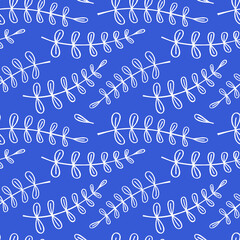 Floral silhouette vector seamless pattern. Floral vector pattern on blue background. 