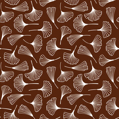 Floral silhouette vector seamless pattern. Floral ginka tree vector pattern on brown background. 