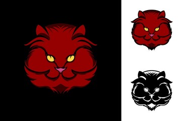 cat head mascot with sharp gaze combined with red