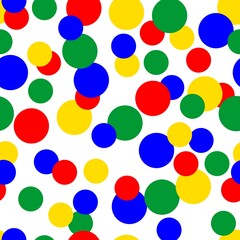 Seamless abstract pattern of multi-coloured circles on white background. Vector image.