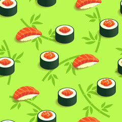 Isometric pattern with rolls and sushi