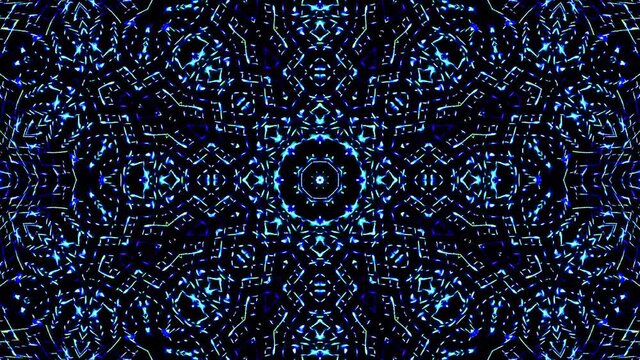 Abstract Kaleidoscope pattern with blue colors. Magic mandala. 4k
