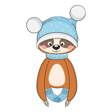 recommend clip art: Cute baby sloth in hat and socks. Vector illustration.