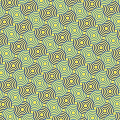Regular blue and cyan circles on a yellow background. Geometric pattern for wallpaper and coloring pages