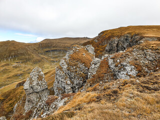 stone wall in the mountains, Bucegi Mountains, Romania 
