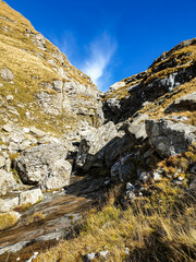 rocky mountain landscape, Sugarilor Valley, Bucegi Mountains, Romania 