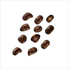 set of photorealistic coffee beans on a white background. Vector graphics