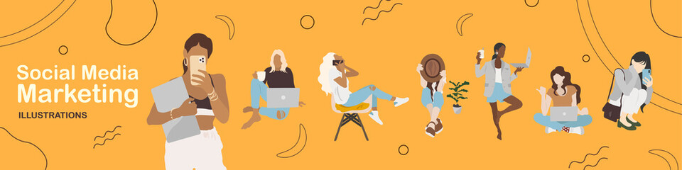 Social Media Marketing Illustrations Vector