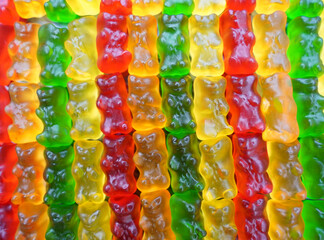 Rows of gummy bear candy.