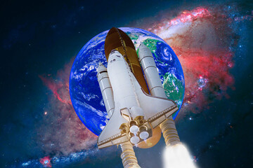 Earth and rocket in space. The elements of this image furnished by NASA.