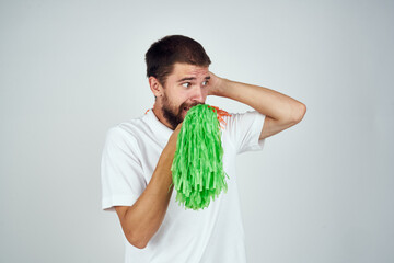 man in white t-shirt multicolored entertainment holiday fun