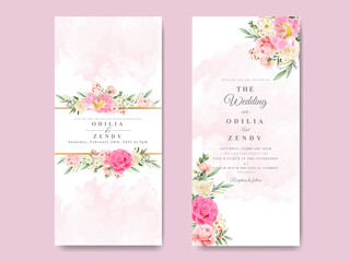Beautiful floral watercolor wedding invitation template