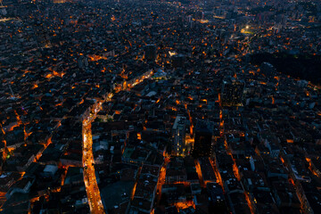 Amazing panoramic view of the evening city from above. beautiful