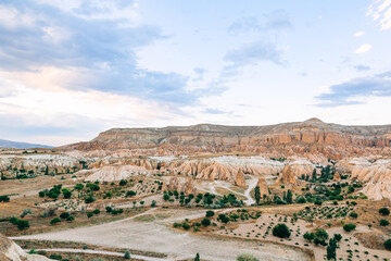 Landscape of Göreme panorama taken on the hill of love, Göreme, Cappadocia, Turkey.