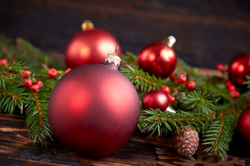 Christmas decoration with ball and fir branches