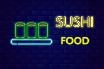 Glowing sushi sign. Neon banner