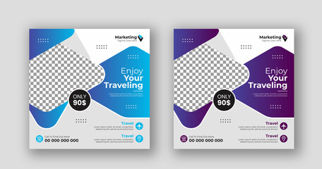 Business social media post square flyer travel banner template