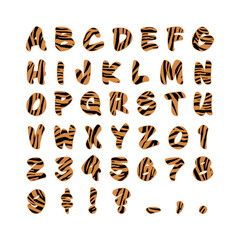 Tiger skin font, wild animal alphabet, tiger print letters and numbers
