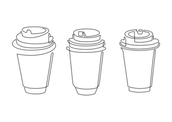 Disposable glasses for hot drink fast food. Continuous line drawing. Vector illustration.