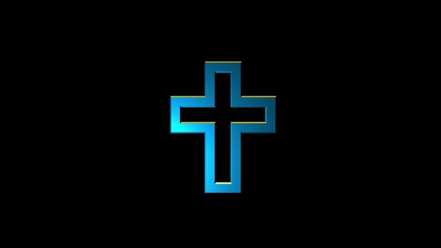  Rotating Blue Christian Cross icon on black background