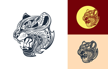 Head tiger with line art style design vector