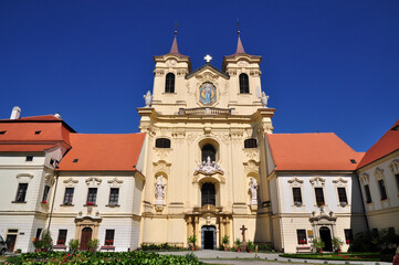 Fototapeta na wymiar Church cathedral building in Rajhrad near Brno, Czech