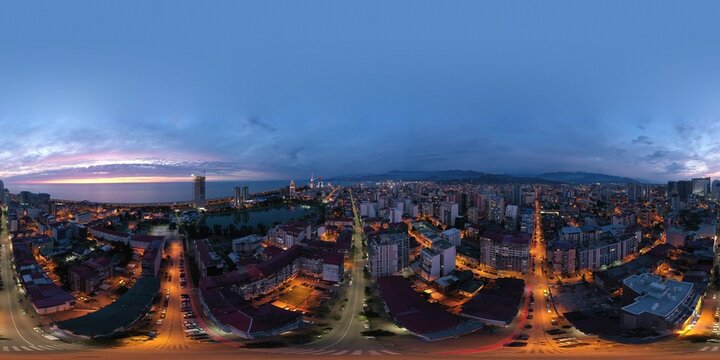 Batumi, Georgia - October 21, 2021: 360 city evening panorama