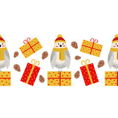 pattern of gray birds and gifts of yellow and red