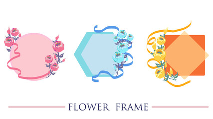 リボンと花のフレームのセット