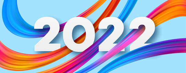 Calendar header 2022 number on colorful abstract color paint brush strokes background. Happy 2022 new year colorful background. Vector illustration