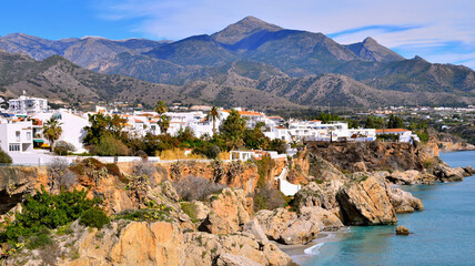 Coastal View of Town Nerja in Andalusia Spain