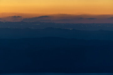 Sunset over the Dead Sea in Jordan with Israel and Jerusalem visible in background
