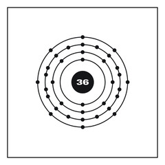 Bohr model representation of the krypton atom, number 36 and symbol Kr.
Conceptual vector illustration of krypton atom and electron configuration 2, 8, 18, 8.