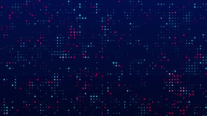 Hi tech motion graphic background, blue and red flickering dots on dark background - Powered by Adobe