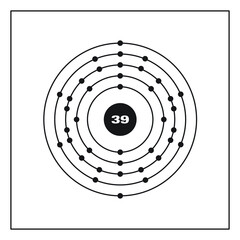 Bohr model representation of the yttrium atom, number 39 and symbol Y.
Conceptual vector illustration of yttrium atom and electron configuration 2, 8, 18, 9, 2.