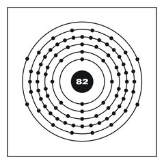 Bohr model representation of the lead atom, number 82 and symbol Pb.
Conceptual vector illustration of lead atom and electron configuration 2, 8, 18, 32, 18, 4.