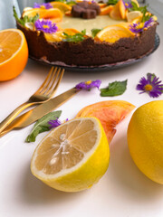 Chocolate cake for dessert at romantic tea party