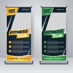 Fitness, gym roll up banner design template