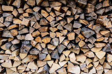 Stack of chopped wood for winter