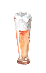 .Watercolor beer glass. Classic American and English pint, glass of cold beer. Watercolor realistic illustration. Modern design. Bar menu design