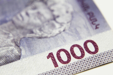 close up photo of one thousand bills. The photo of Paruyr Sevak. Armenian  currency dram