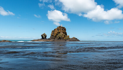 Whatipu cliffs and islands, Whatibu beach near Auckland