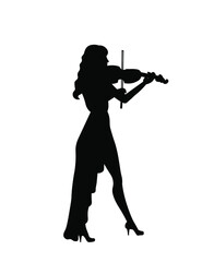 Woman playing violin silhouette vector illustration