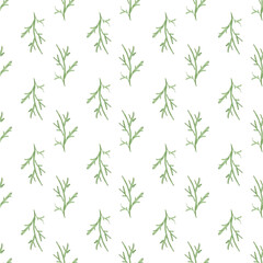 Seamless pattern with hand-drawn watercolor green branches without leaves on white. Organic, natural, freshness concept for textile, print, etc.