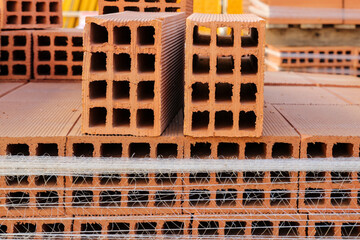 Class B engineering bricks stacked in a warehouse