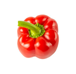 One red bell pepper close up isolated on white background.