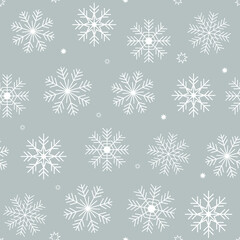 Naklejka na ściany i meble Christmas snowflake seamless pattern grey background. 