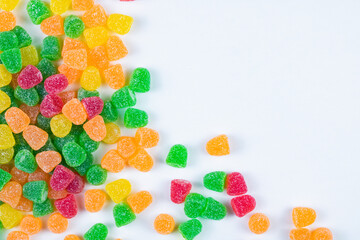 Jelly candies. Gummy candies background photo with copy space